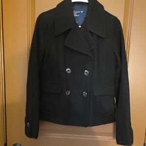 Ladies American Eagle Pea Coat, Sz S, Black